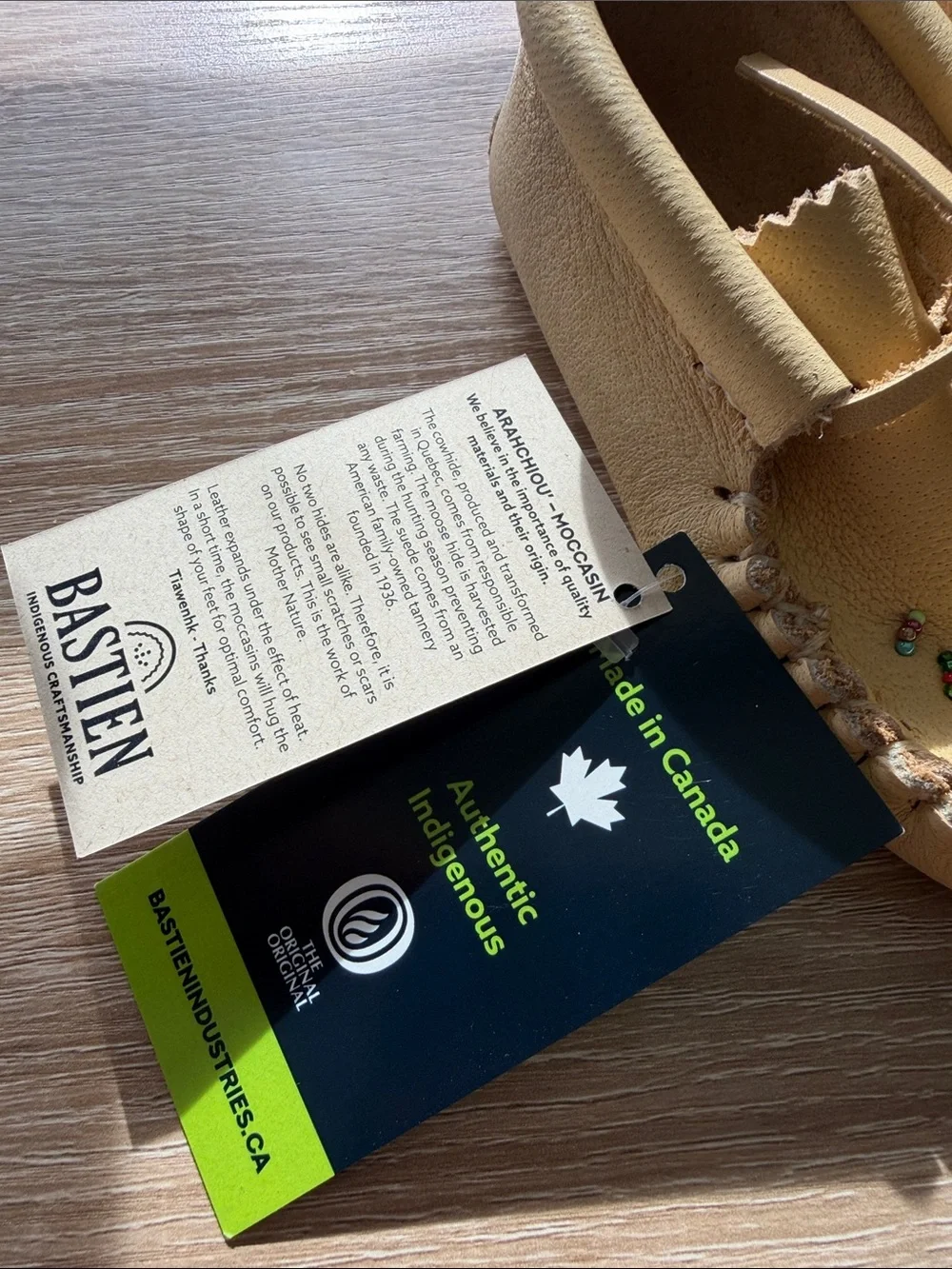 Kids Tan Bastien Moccasin Shoes with Bead Embellishments size 7